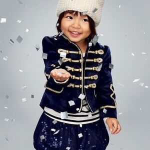 New GAP Kids Navy Blue Velvet Marching Band/ Military Jacket Gold Detail 12-18